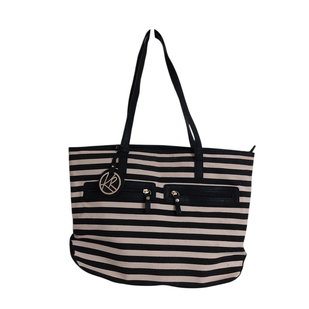 Elegant Black and Tan Striped Tote by Unknown Brand